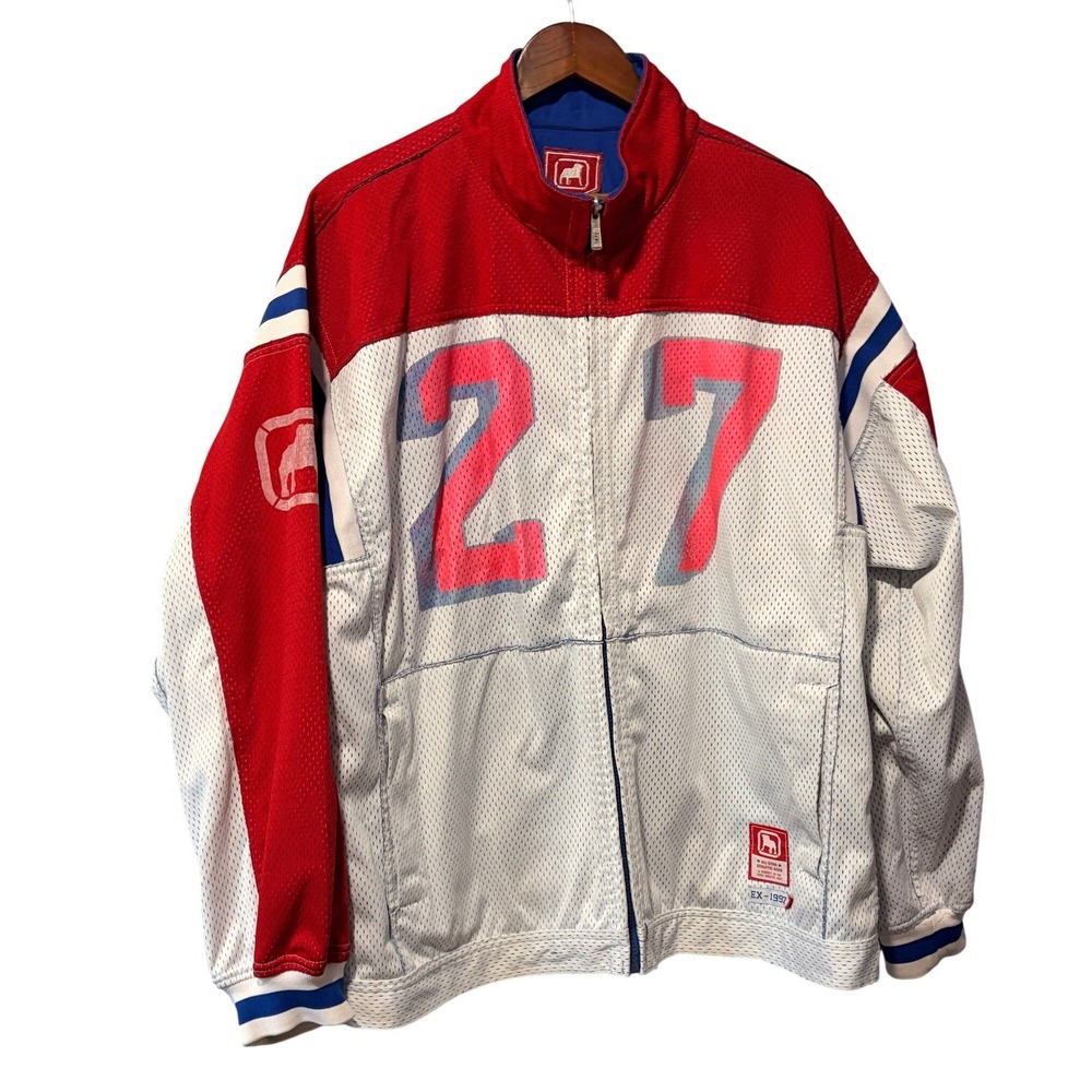 Vintage EXCO Reversible Track Jacket Mesh Jersey Blue Windbreaker Red White 27